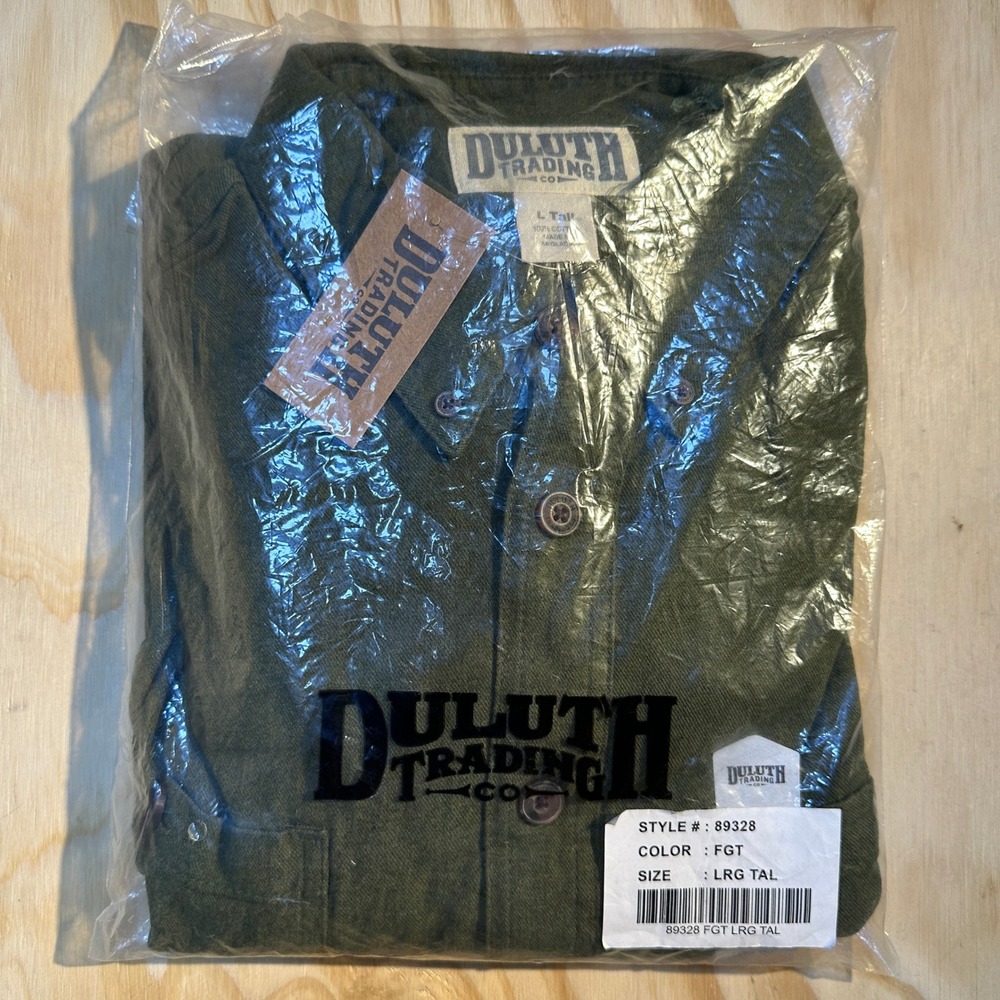 Duluth Trading Co Mens Free Swingin Flannel Solid Shirt Forest Green Size L Tall
